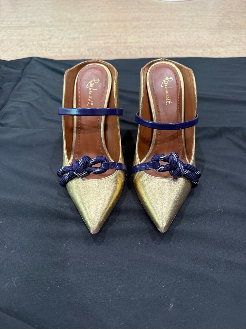 Malone Souliers by Roy Luwolt Gold Leather Mules EU 36 / US 6 Pointed Toe Heels